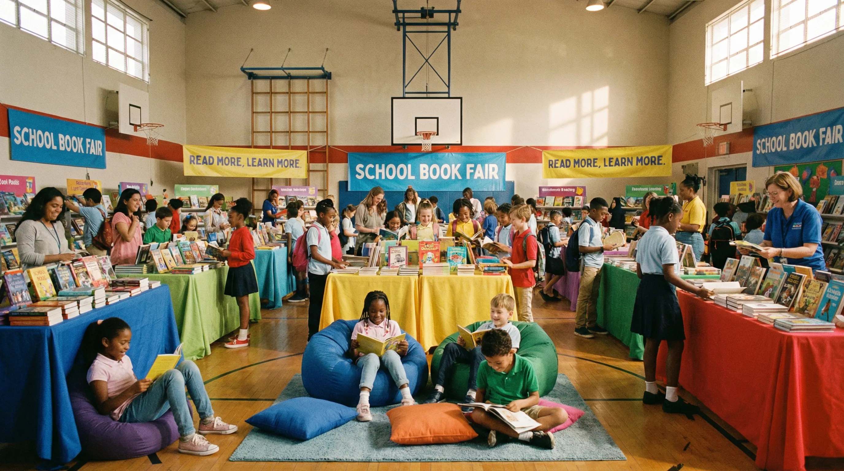 Students browsing books at Meridian School Book Fair