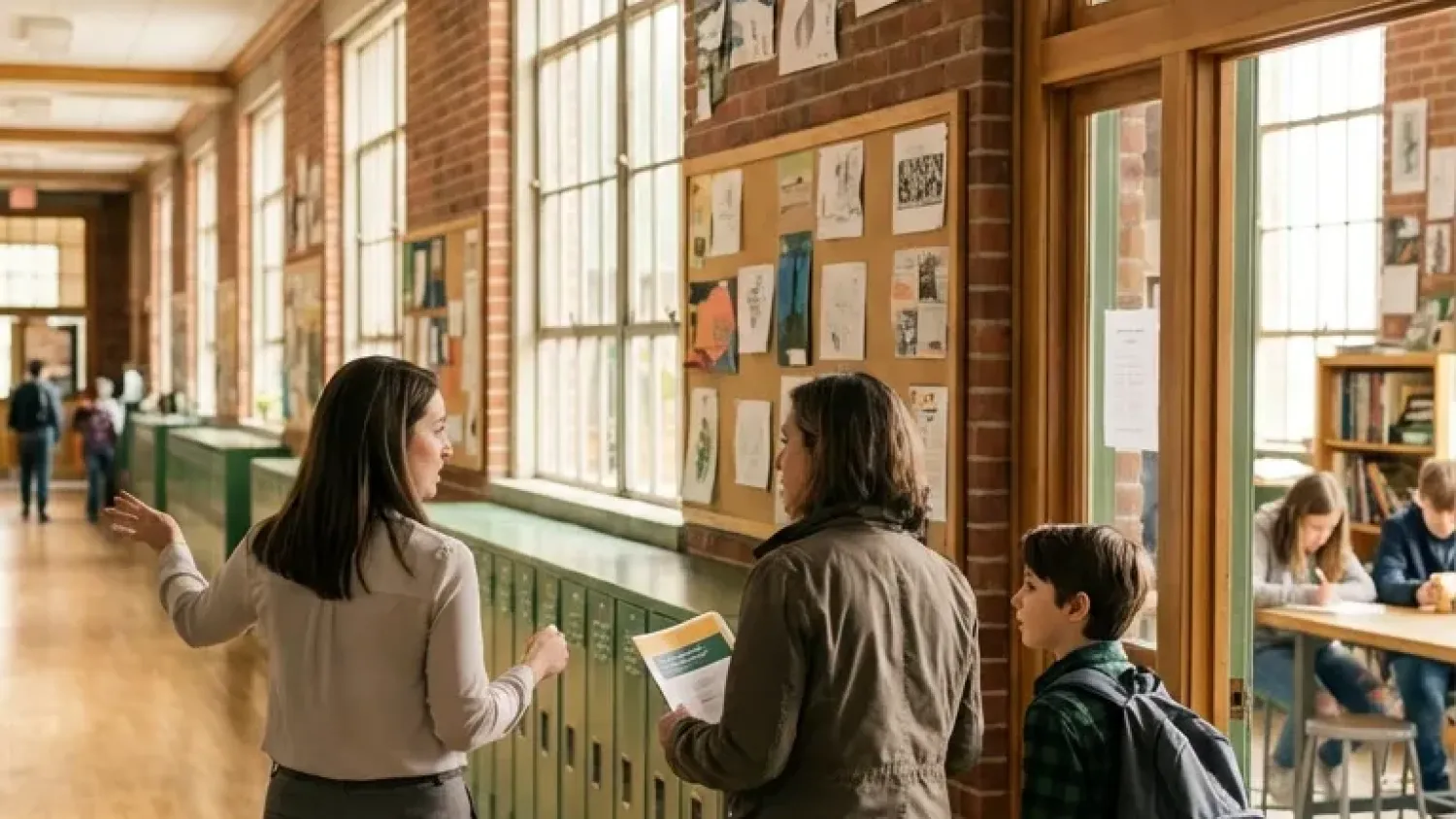 School tour with enrollment coordinator showing prospective family around campus