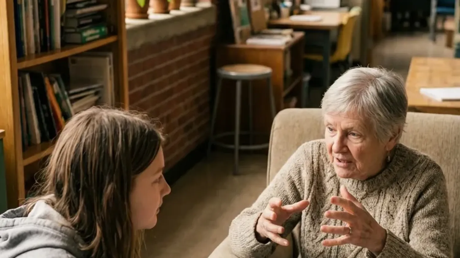 Student conducting oral history interview with community member