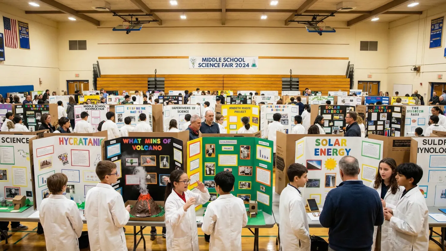 Students presenting science projects at Meridian School Science Fair